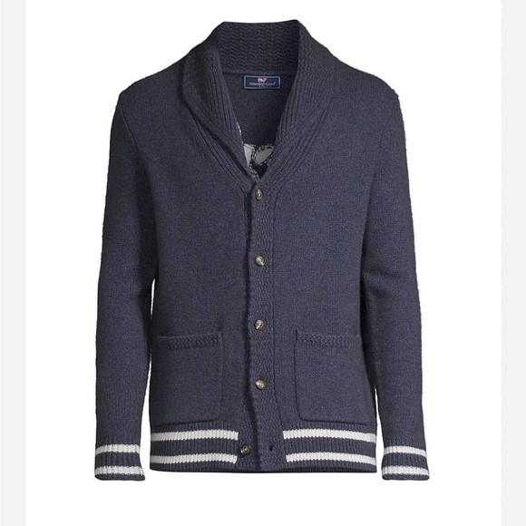 Vineyard Vines Varsity Wool Shawl Cardigan Nautical Navy XL Rope Design Sweater - Picture 5 of 16